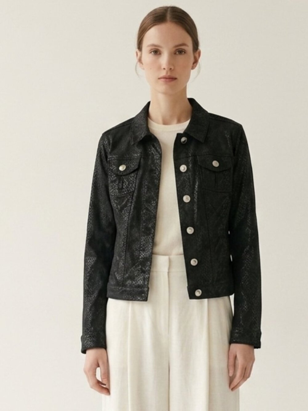 Dressbarn Jacket Black Denim Snakeskin Grunge Casual Punk M